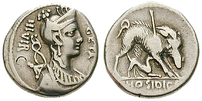 Der kalydonische Eber − Römische Republik, Denar 68 v.Chr.