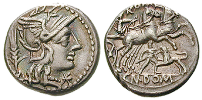 Ein Gladiator im Löwenkampf − Römische Republik, Denar 200 v.Chr.