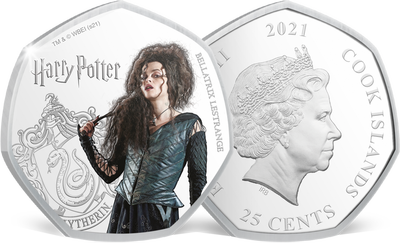Monnaie heptagonale colorisée & argentée à l’argent pur «Harry Potter - Bellatrix»