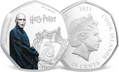 Monnaie heptagonale colorisée & argentée à l’argent pur «Harry Potter - Voldemort»