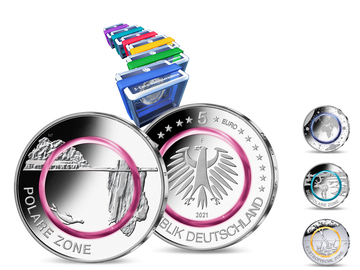 Die offiziellen deutschen 5-Euro-Polymer-Münzen 2016-2021 komplett in Polierte Platte