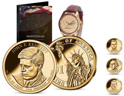 John F. Kennedy aufwendig in Gold gehüllt