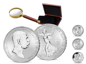 Historische Original-Münze ''60. Thronjubiläum von Kaiser Franz Joseph'' aus echtem Silber 