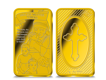 Heilige Mutter Teresa - 5 g Goldbarren aus reinstem Feingold