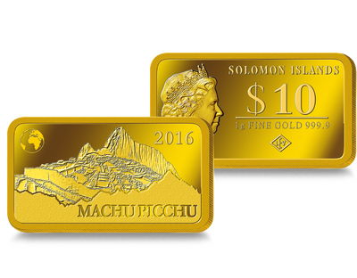 Monnaie-lingot de 10 Dollars en or pur le plus pur «Machu Picchu – Ruine Inca» 