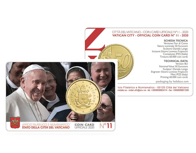 Monnaie de 50 Centimes & cartelette officielle Vatican - Armoiries du pape François 