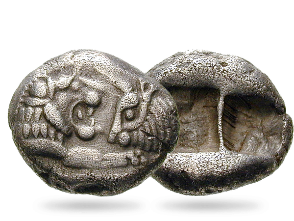 Die über 2.400 Jahre alte Original-Silbermünze von König Krösus