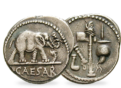 Caesar überschreitet den Rubikon – Denar 49-48 v. Chr. "Elefant"