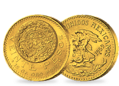 Der goldene Aztekenkalender − Mexiko 20 Pesos 1917-1952