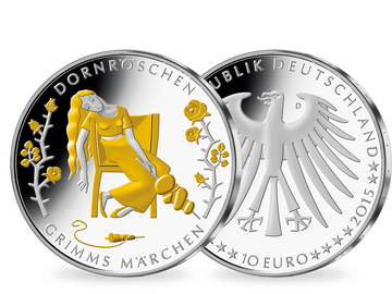 Die teilvergoldete deutsche 10-Euro-Gedenkausgabe „Dornröschen“ 2015!