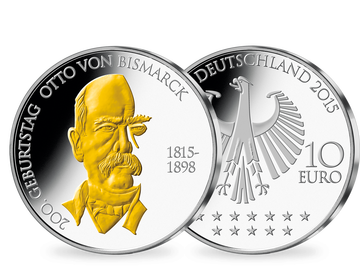 Die teilvergoldete 10-Euro-Gedenkausgabe „Otto von Bismarck“ von 2015!