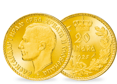 Das einzige Gold des Balkanstaats − Alexander I., 20 Dinara 1925
