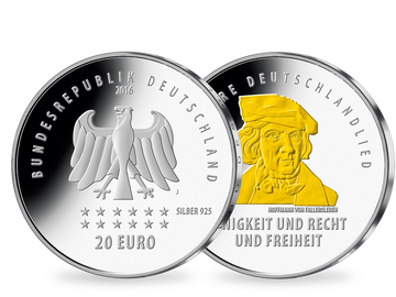 20-Euro-Gedenkmünze „175 Jahre Deutschlandlied“ mit Feingold-Veredelung!