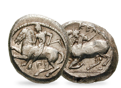 Spektakuläres Reiten in Olympia − Kelenderis, Stater 425-400 v.Chr.