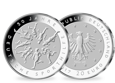 Die deutsche 20-Euro-Silber-Gedenkmünze '50 Jahre Deutsche Sporthilfe'!