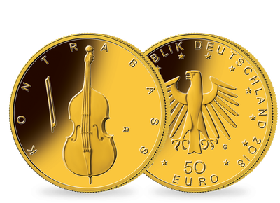 Die erste 50-Euro-Goldmünze 2018 aus der Serie "Musikinstrumente" – "Kontrabass"