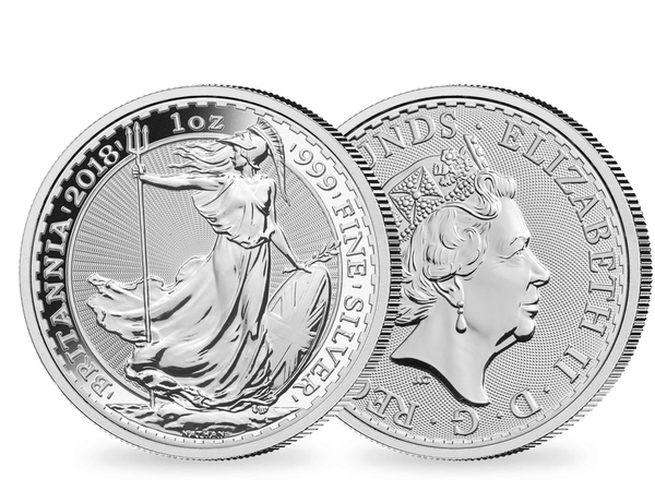 Großbritannien 2 GBP Silbermünze 'Britannia' - abgebildet ist Jahrgang 2018