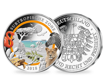 3 Unzen Silber-Ergänzungsprägung zur 5-Euro-Münze Subtropen mit brillanter Farbveredelung