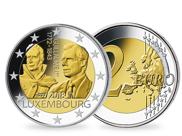 Die 2-Euro-Gedenkmünze zum 175. Todestag von Großherzog Guillaume I. aus Luxemburg 2018.