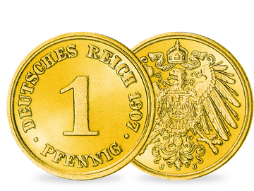 Deutsches Kaiserreich 1 Pfennig 1890-1916 vergoldet