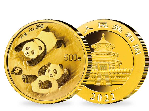 Die Gold-Anlagemünze 'Panda' 30g - hier abgebildet: Jahrgang 2022