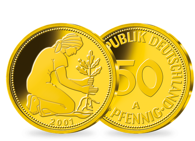 Gold-Neuprägung des letzten 50-Pfennig-Stücks von 2001