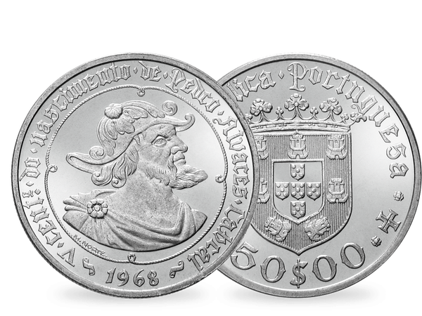 Die erste 50-Escudos-Silbermünze Portugals