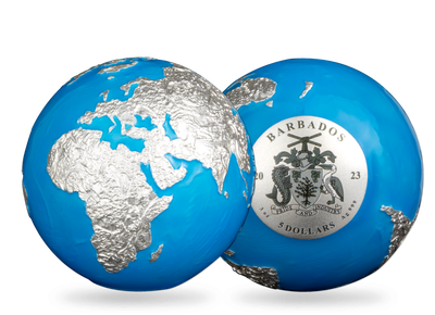 Monnaie sphérique en argent pur «Planète bleue Glow in the Dark » Barbade 2023