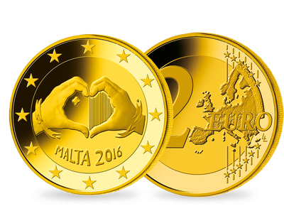 Frappe de 2 Euros dorée Malte «Amour» 2016 