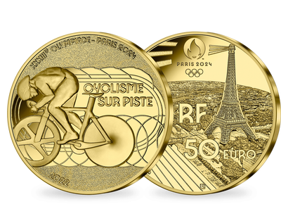 Monnaie de 50 Euros en or pur «PARIS 2024 - Les Sports: Cyclisme sur piste» 2022