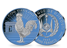Monnaie en argent le plus pur galvanisé «Coq Gaulois 2022 - bleu»