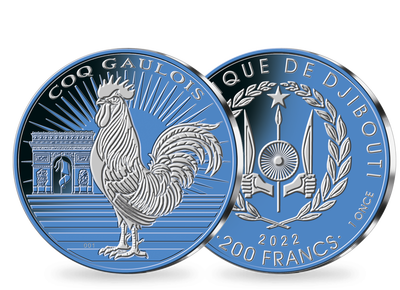 Monnaie en argent le plus pur galvanisé «Coq Gaulois - bleu»
