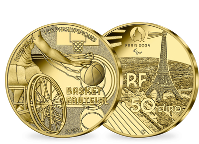 Monnaie de 50 Euros en or pur «PARIS 2024 - Les Sports: Basket fauteuil» 2023