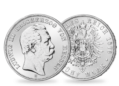 Die ersten 5-Mark-Silber aus Hessen − Ludwig III. 5 Mark 1875-1876