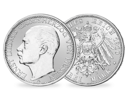 Hessens letzter Großherzog in edlem Silber<br>3 Mark Ernst Ludwig 1910