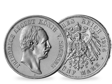 Deutsches Reich / Sachsen 5 Mark 1907-1914 König Friedrich August III.