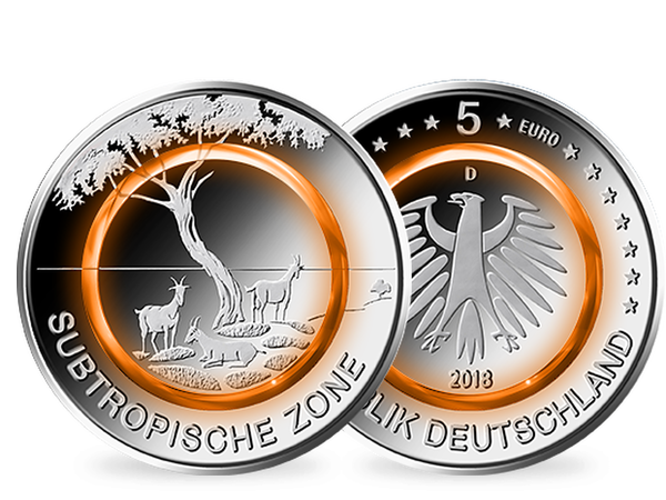 Die deutsche 5-Euro-Münze 2018 im Komplett-Satz – Polierte Platte
