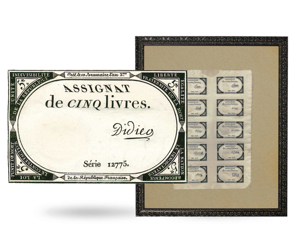 Der 10er-Bogen bankfrischer Assignaten aus der Zeit der Französischen Revolution