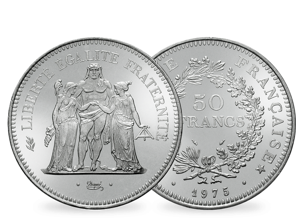 Die 50-Francs-Silbermünze 'Herkulesgruppe'