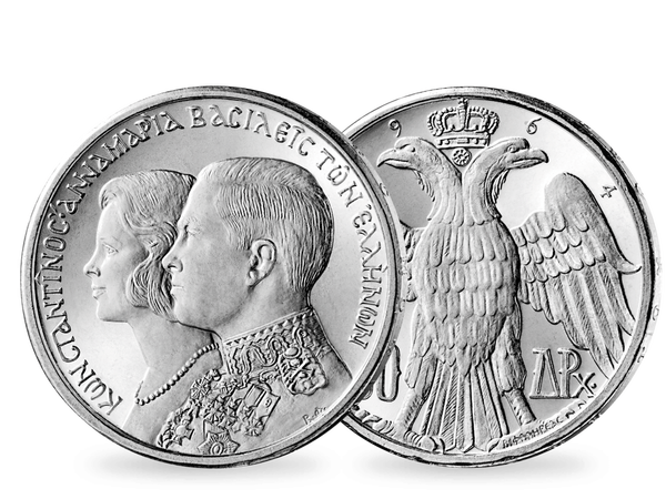 Die 30-Drachmen-Münze zur Hochzeit des letzten griechischen Königspaares