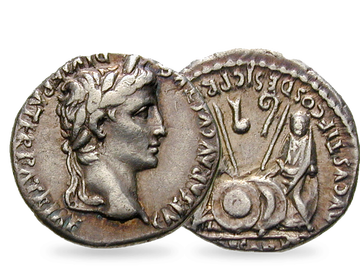 Echtes Unikat aus den Jahren um die Geburt Jesu: Original-Silbermünze des ersten römischen Kaisers Augustus!