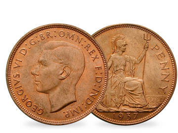 Der erste Bronzemünze Penny von Georg VI. von Großbritannien 