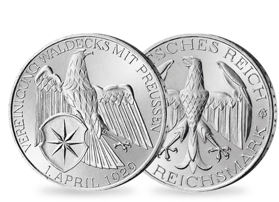 Waldeck mit Preußen vereint − 3 Reichsmark Silber 1929