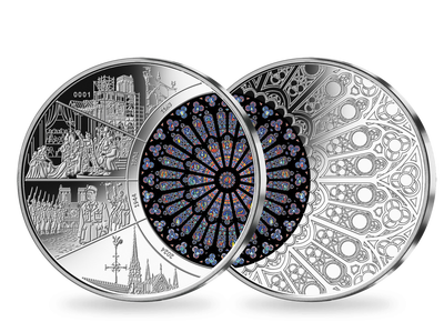 Frappe en argent « Cathédrale Notre-Dame de Paris » avec incrustation de verre Frappé en argent massif 925/1000