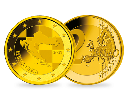 2-Euro-Kursmünze Kroatien 2023 mit 24-Karat-Feingold-Veredelung