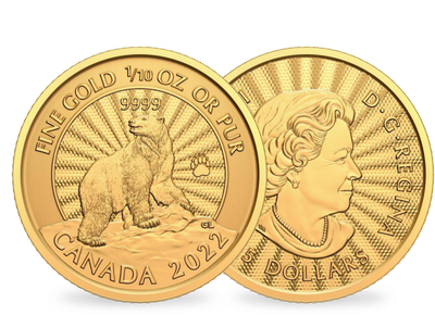 Monnaie de 5 Dollars en or le plus pur «Le majesteux ours polaire» Canada 2022