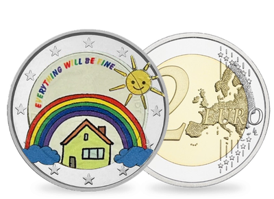 Pièce commémorative 2 Euros colorisée «Tout ira bien» Portugal