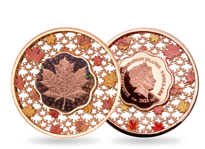 Monnaie de 2 onces en argent pur colorisée « Feuille d'érable filigrane » 2023