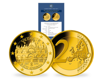 Pièce commémorative dorée de 2 Euros «400ème anniversaire de l’achèvement de la basilique Saint-Marc de Venise» Italie 2017