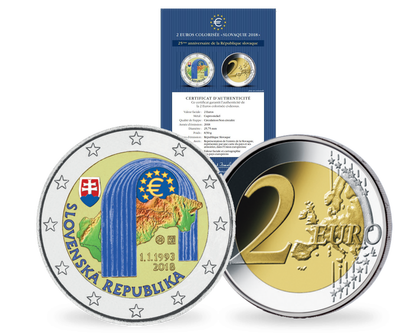 Frappe de 2 Euros colorisée «25ème anniversaire de la République slovaque» Slovaquie 2018